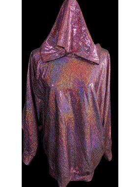 American Apparel Pink Rainbow Prismatic Hooded Poncho With Pockets